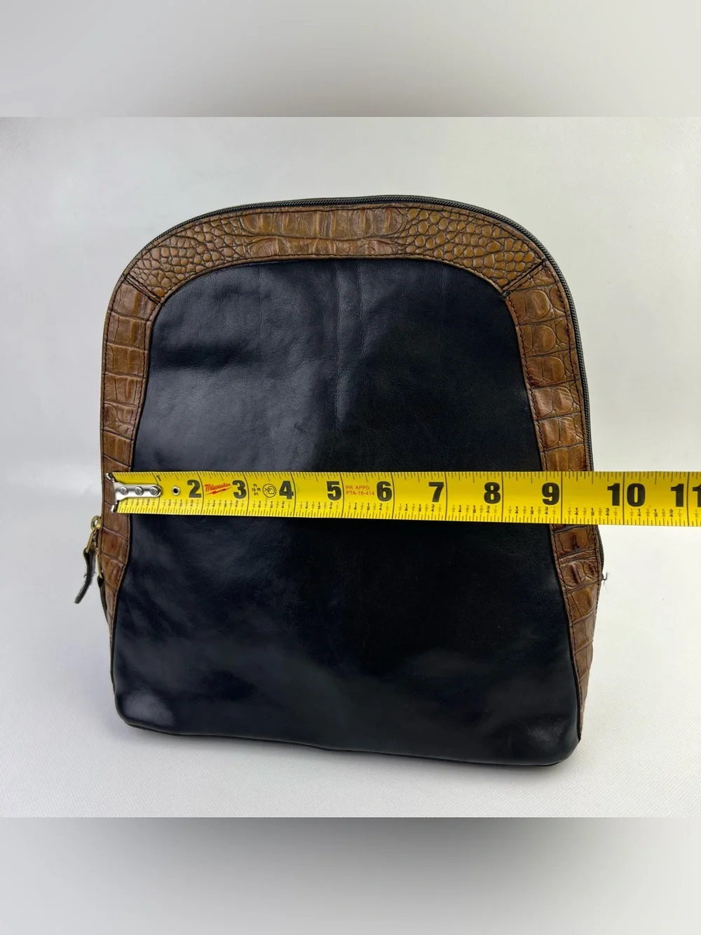 VTG Brahmin Leather Black Brown Croc Print Straps Tuscan Backpack Purse
